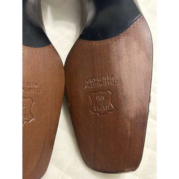Stuart Weitzman Sz 8 B Bronze Leather Pumps Block Heels Square Toe Formal Shoes - Picture 12 of 13